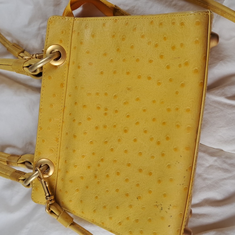 Ostrich Leather Ganson Vintage 70's Yellow Handbag Purse Shoulder Bag - Picture 3 of 12